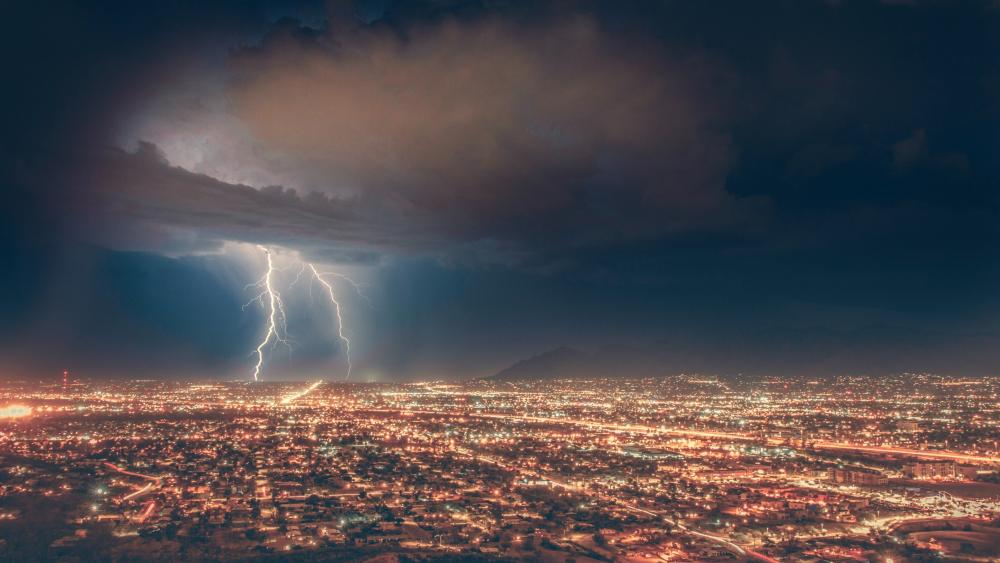 Beautiful Lightning over city wallpaper