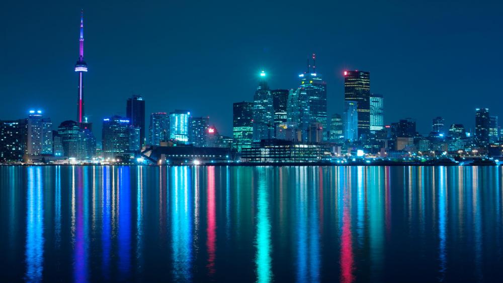 Lake Ontario Reflecting the City Lights of Toronto wallpaper