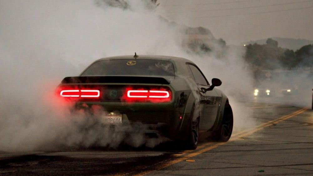 Dodge Challenger Smoke Show on Road wallpaper
