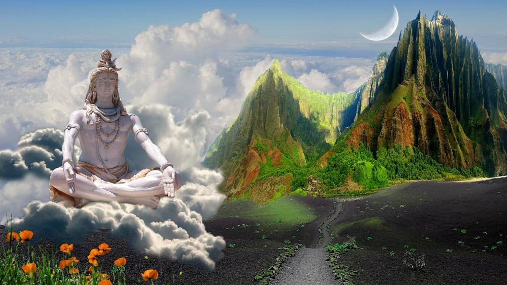 Shiva in Meditation amidst Mystical Mountains wallpaper
