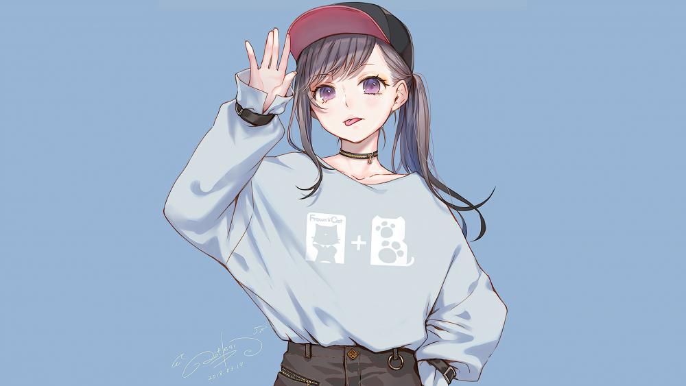 Stylish Anime Girl in Pastel Blues wallpaper