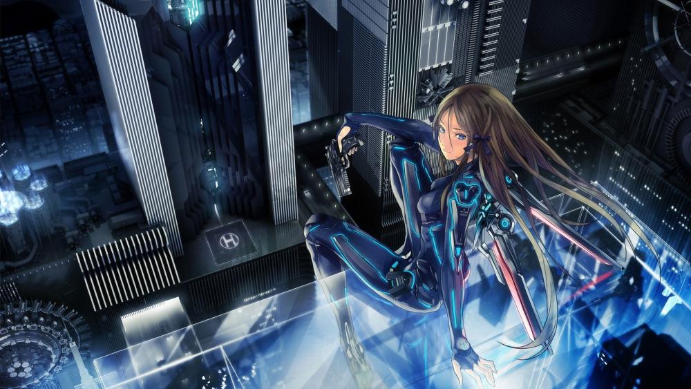 Cybernetic Maiden in Neon Metropolis wallpaper