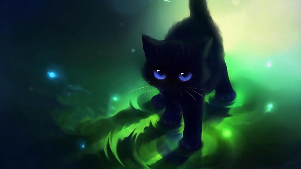 Mystical Black Cat in Enchanted Aura wallpaper