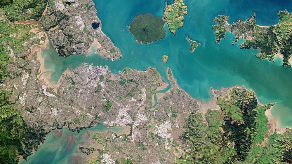 Planet Labs Satellite Image of Auckland, New Zealand wallpaper