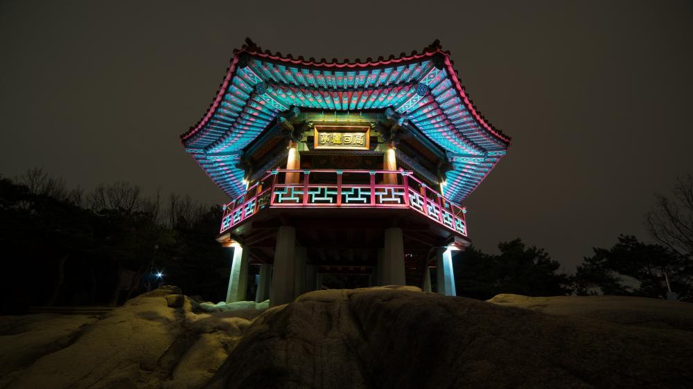 Goguryeo Pavilion on the top of the Achasan mountain wallpaper
