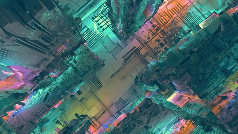 Pastel Neon Tech Cityscape wallpaper