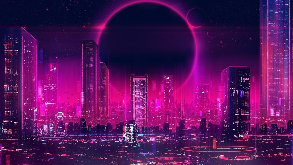 Neon Futuristic Cityscape at Twilight wallpaper