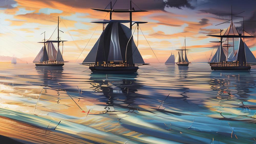 AI Art: sailing ships wallpaper