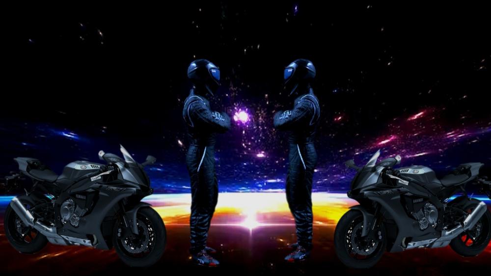 2 Race's 2 bikes with Starlight galaxy background wallpaper