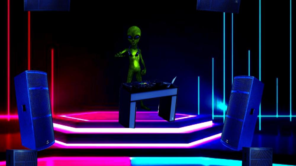 Techno vibe retro Alien DJ wallpaper