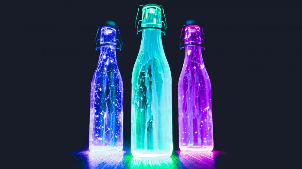 Glowing neon bottles wallpaper