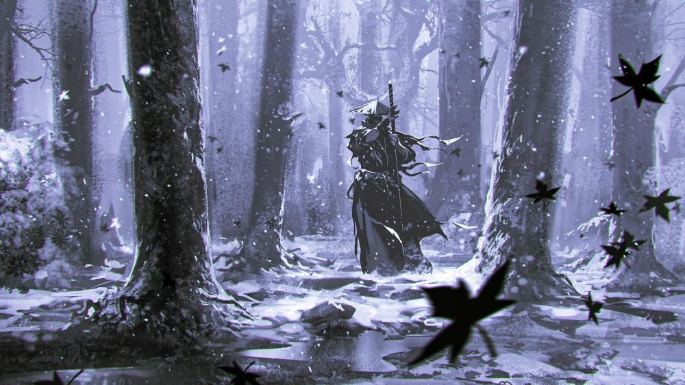Winter Samurai in Mystic Forest wallpaper