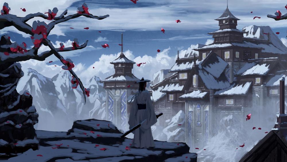 Samurai Winter Standoff at an Ancient Castle wallpaper