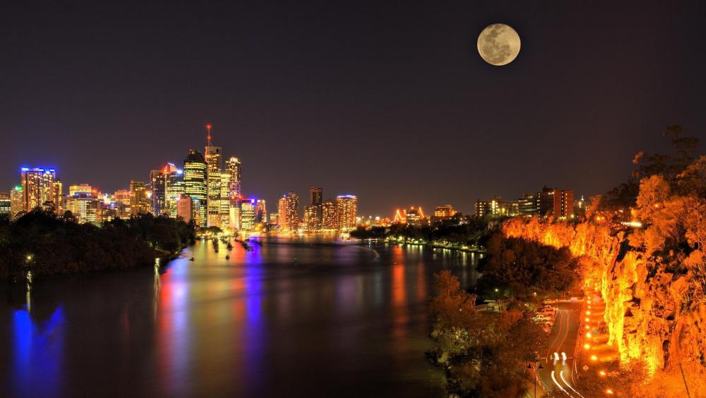 Brisbane at full moon wallpaper