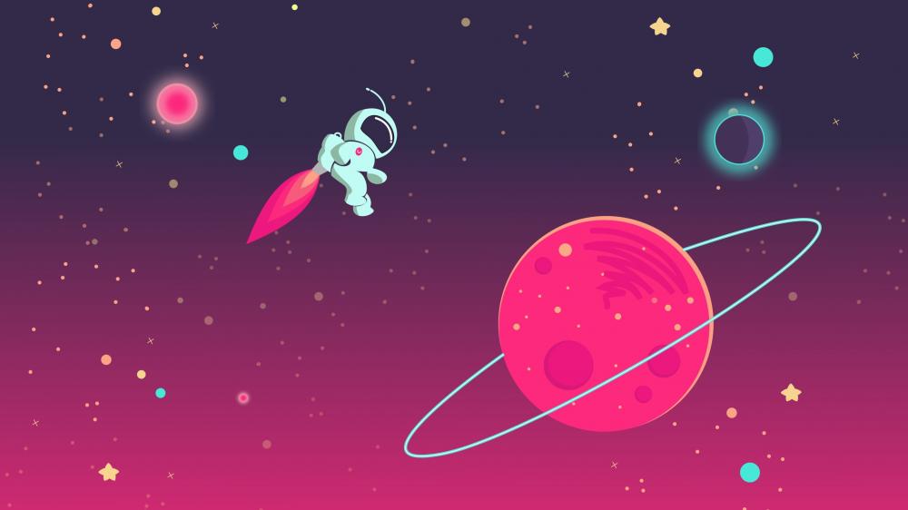 Astronaut Bunny's Pink Space Adventure wallpaper