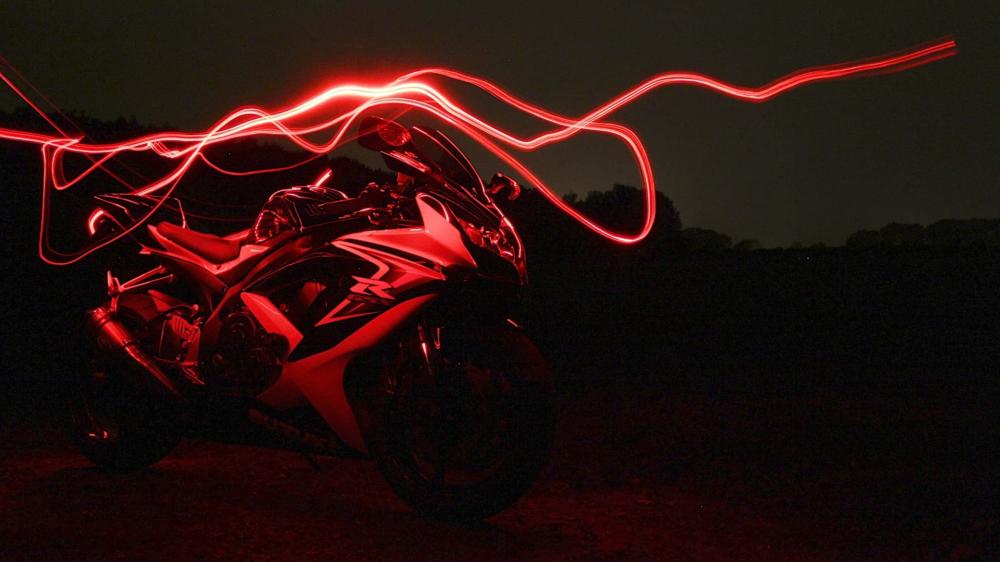 Neon Blaze Motorcycle Night Ride wallpaper