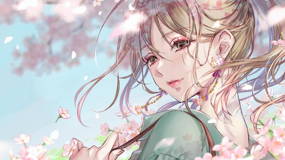 Sakura Bliss with Anime Maiden wallpaper