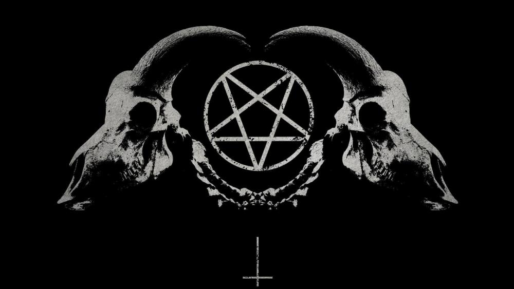 Dark Symmetry: Twin Skulls and Pentagram wallpaper