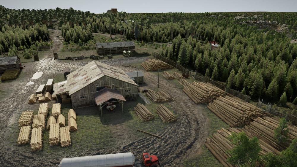 Rustic Lumberyard Amidst Lush Forests wallpaper