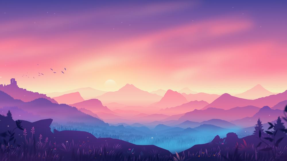 Mystical Dawn Over Tranquil Valleys wallpaper