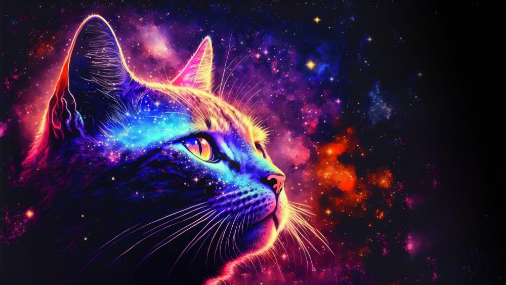 Cosmic Feline in Neon Hues wallpaper