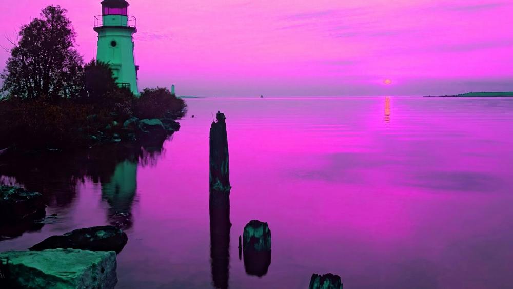 Lighthouse with pink effect wallpaper