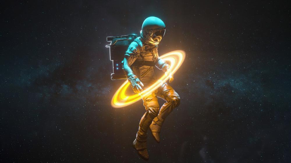 Astronaut Waltzing with Celestial Rings wallpaper