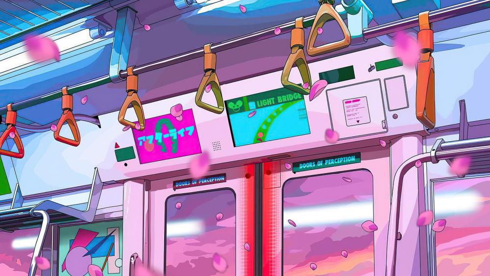 Neon Ride Under Sakura Skies wallpaper