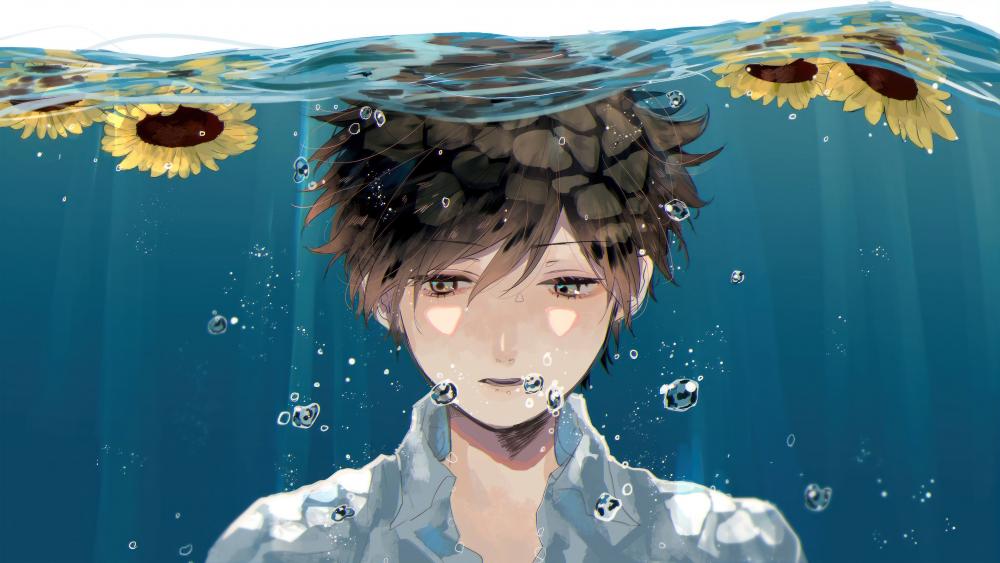 Sunflower Serenity Underwater Anime Experience wallpaper
