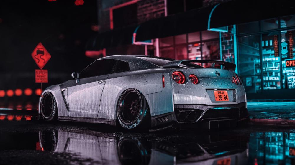 Nighttime Prowl of the Nissan GT-R wallpaper