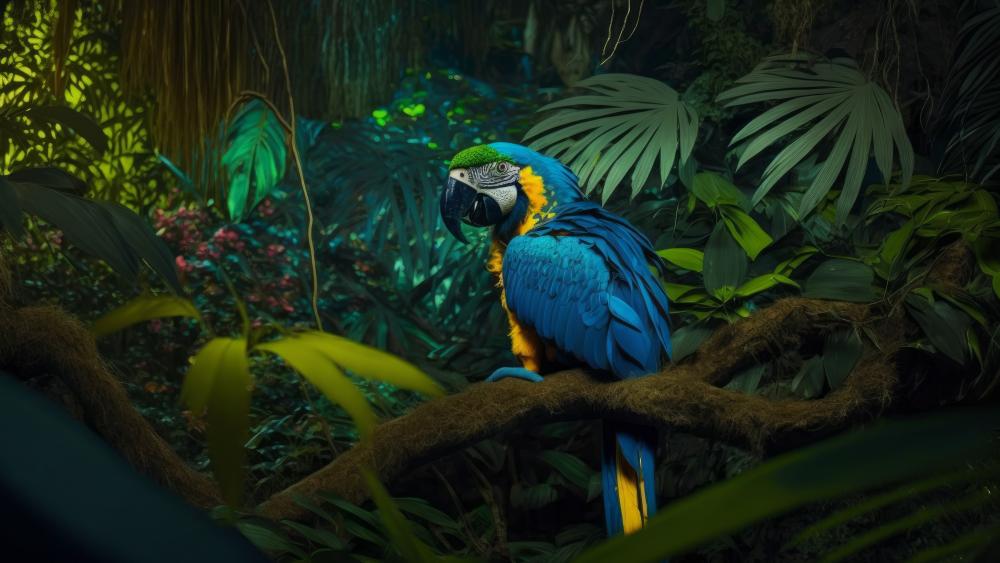 Majestic Macaw in Lush Jungle wallpaper
