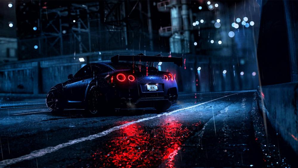 Nissan Skyline GT-R Glows in the Rainy Night wallpaper