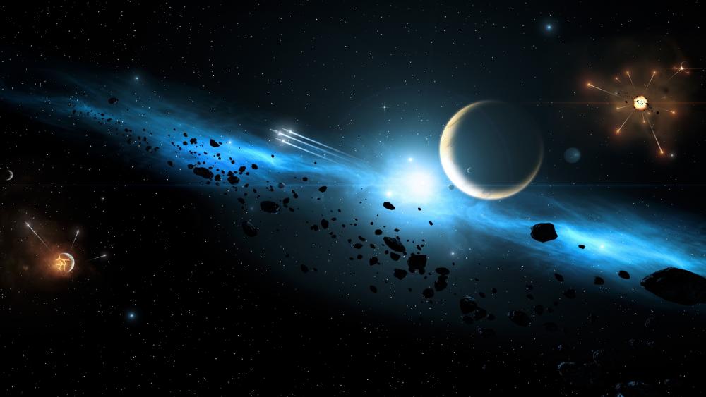 Cosmic Ballet of Meteors and Planets wallpaper