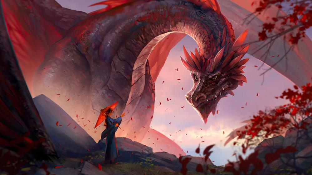 Majestic Red Dragon Encounter wallpaper