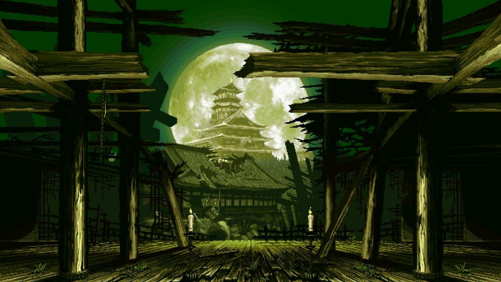 Moonlit Pagoda in Pixel Serenity wallpaper