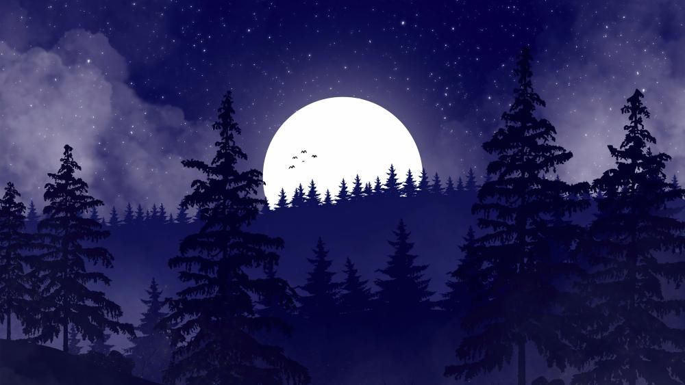 Mystical Moonlit Forest Silhouette wallpaper