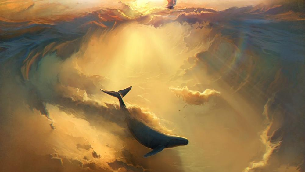 Flying whale wallpaper