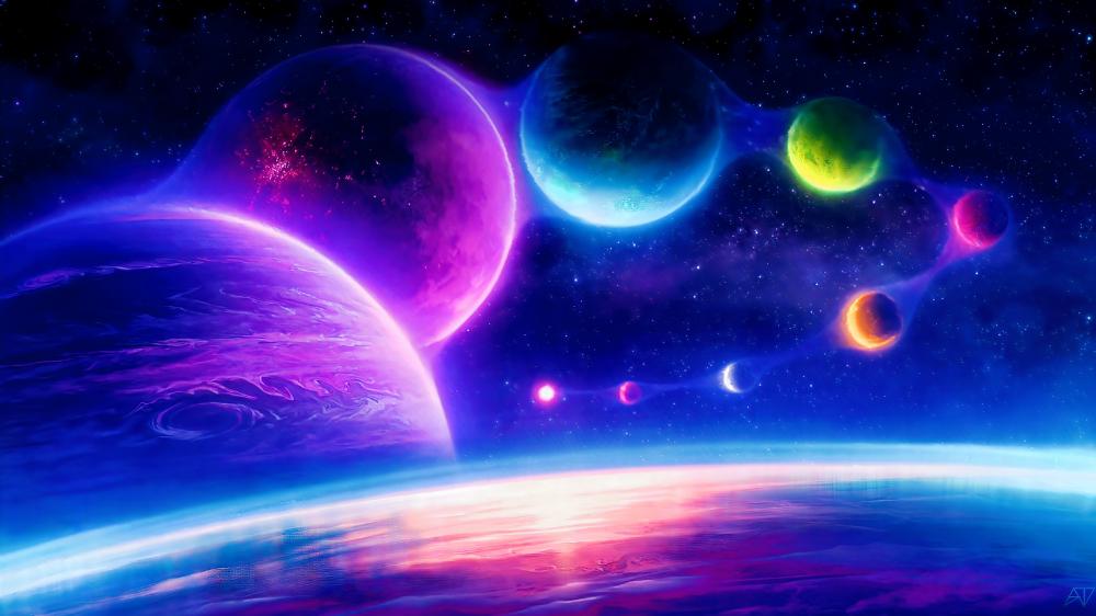 Cosmic Symphony of Colorful Spheres wallpaper