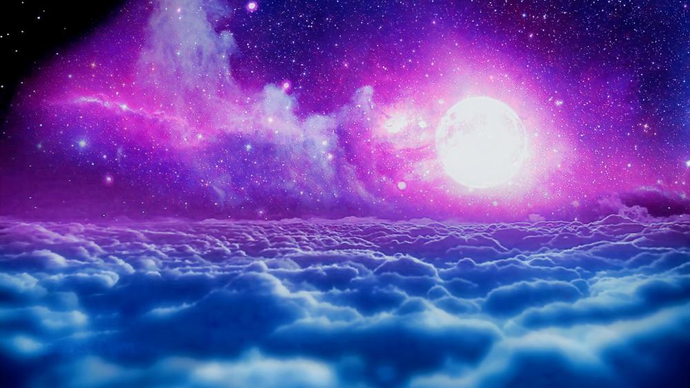 Starry Nebula and Moonlit Cloudscape wallpaper