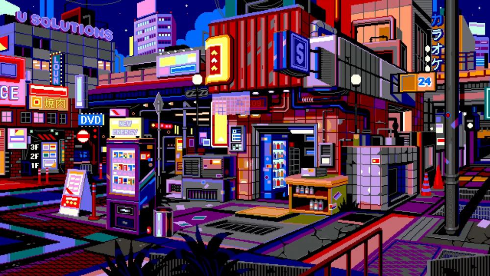 Cyberpunk city pixel art wallpaper
