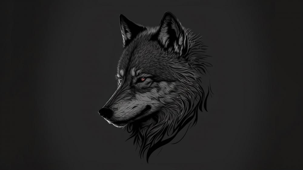 Mystic Wolf Profile in Monochrome wallpaper