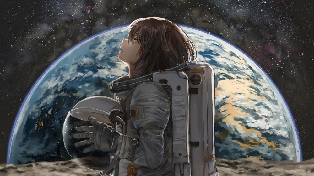 Astronaut anime girl wallpaper