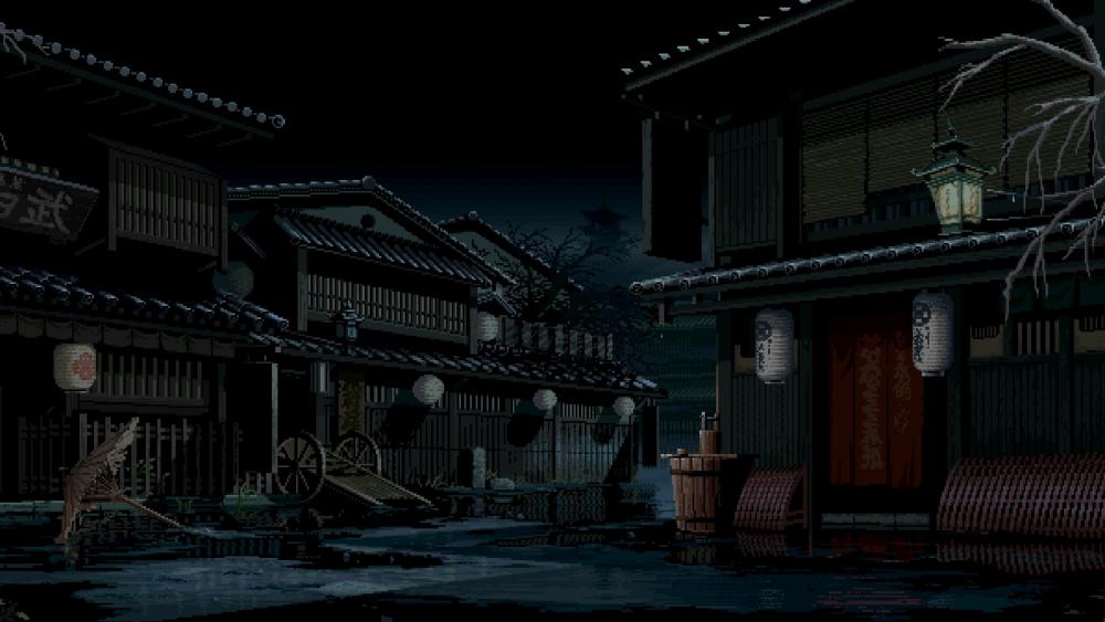 Mystic Oriental Village at Nightfall wallpaper