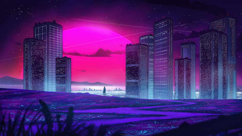 Neon Dreamscape in a Digital Metropolis wallpaper