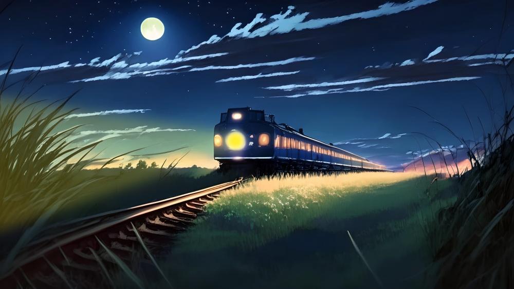 Mystical Moonlit Railway Journey wallpaper