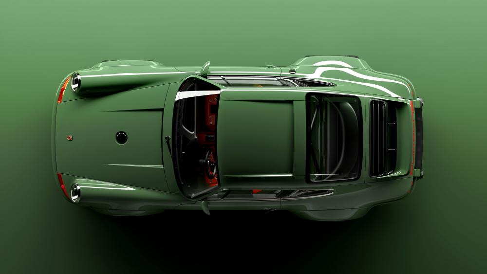 Emerald Elegance: Porsche 911 Aerial View wallpaper