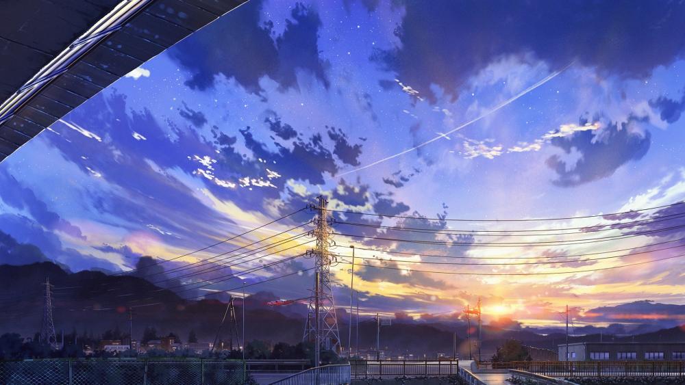 Dusk Over the Anime Cityscape wallpaper