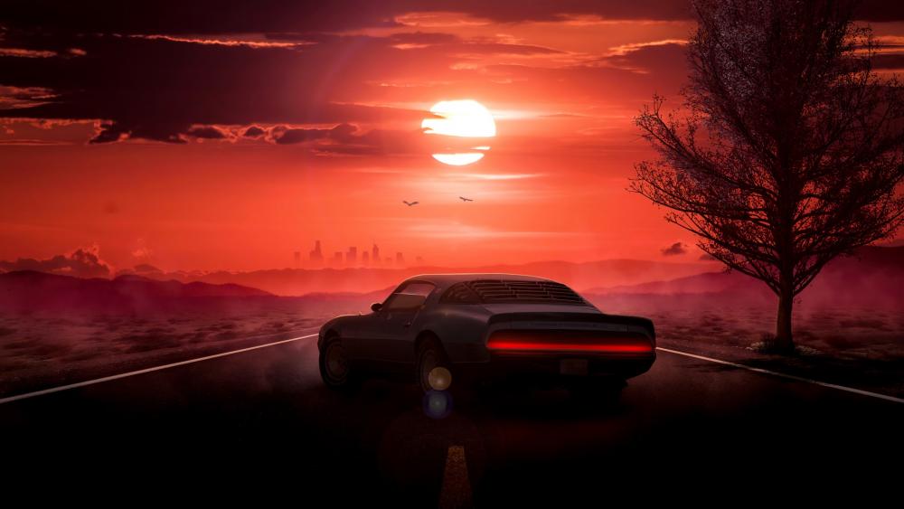 Sunset Drive with a Classic Dodge wallpaper