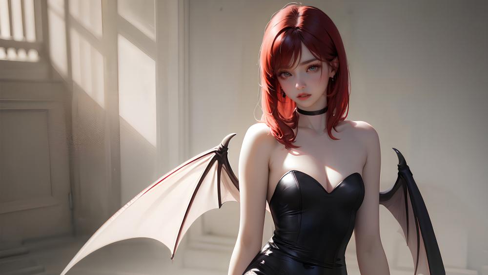 Ethereal Succubus with Crimson Locks wallpaper