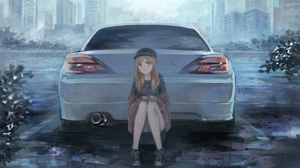Nissan Silvia S15 + anime girl wallpaper